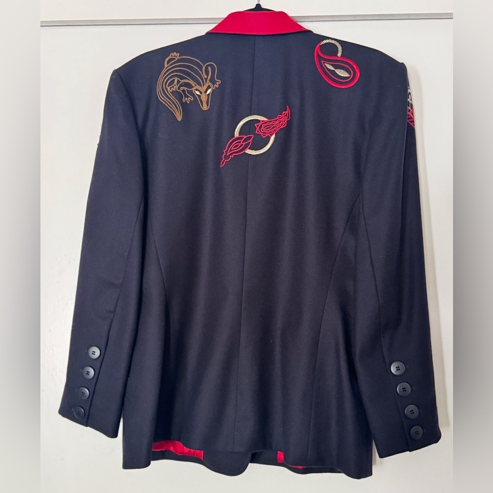 Vintage Escada by Margaretha Ley Embroidered Blazer – Navy/Red – US 40 ~US 8/10 - Picture 6 of 10
